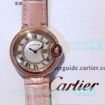 Copy Cartier Woman Watches Ballon Bleu de Pink Leather Strap 